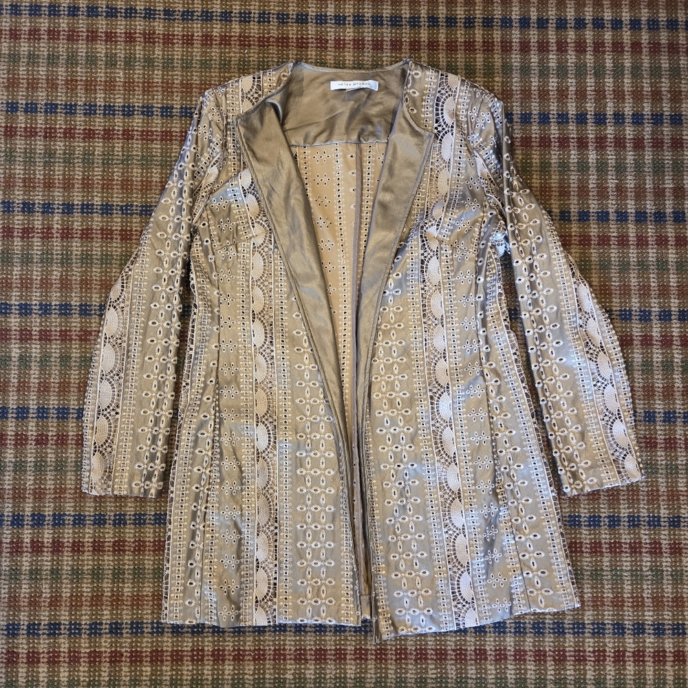 Peter Nygard Gold Beige Eyelet-Embellished Vegan Leather Jacket